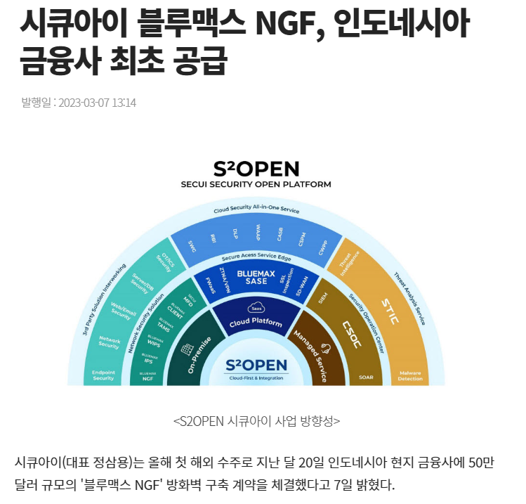 [보도자료] 시큐아이 블루맥스 NGF, 인도네시아 금융사 최초 공급